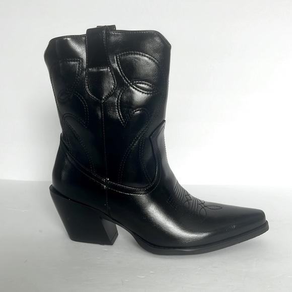 Western Chunky Heel Cowboy Embroidery Vintage Cowgirl Ankle Boots Size 7.5 New - Picture 6 of 9